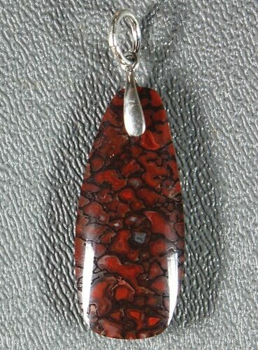 Vibrant, Red Agatized Dinosaur Gembone Pendant #33825